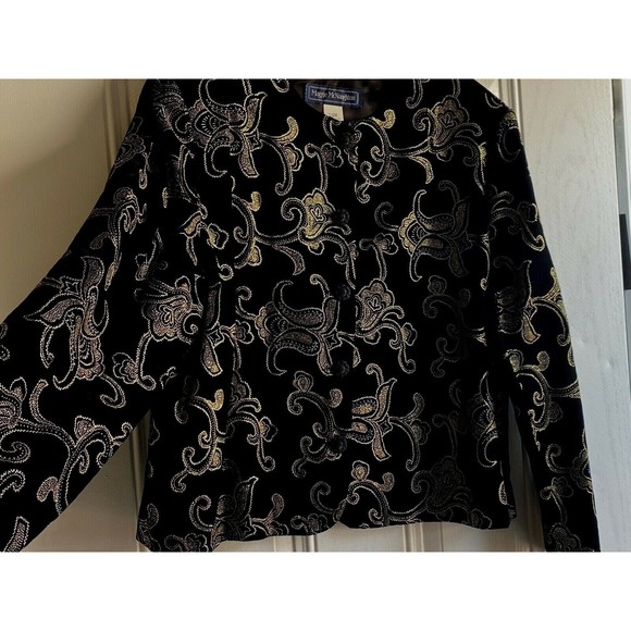Vtg Maggie McNaughton Blazer/Shirt Black Velour/Velvet w Gold/Silver 24W - Picture 2 of 10